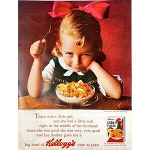 Kellogg's Corn Flakes "There was a little girl who had a little curl"VTG Ad 1963